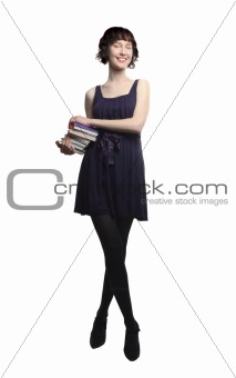  young beauty girl standing on books