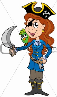 Pirate girl with parrot and sabre