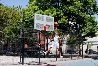 Jumping basketball player