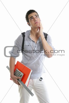 Caucasian student worried with negative gesture