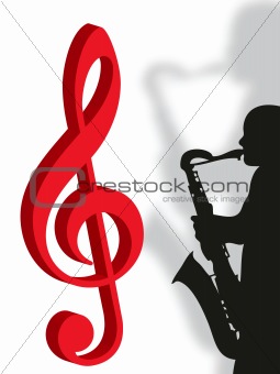 Violin clef and saxophonist