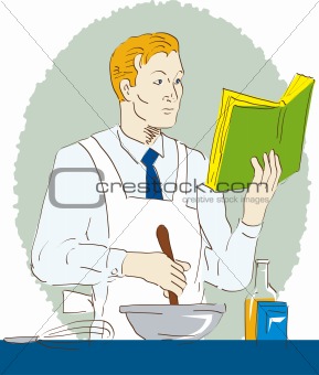 Amateur cook trying to cook with recipe book