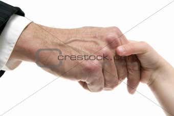 Businessman father giving hand to a child