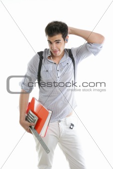 Caucasian student worried with negative gesture