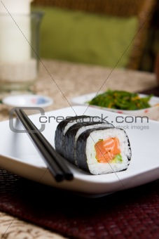 Plate of fresh salmon japanese sushi