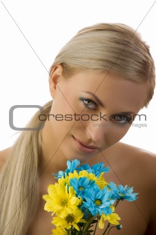 beauty girl yellow and blue flower