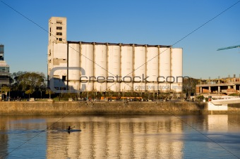Old grain elevator and silos Buenos Aires, harbor, Argentina.