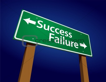 Success, Failure Green Road Sign Illustration on a Radiant Blue Background.