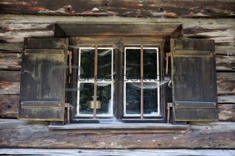 Window of an old wooden hut  