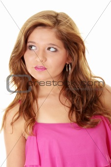 Beautiful brunette girl in hot pink.