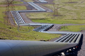 Huge Industrial Pipes at a Geothermal Power Station in Iceland