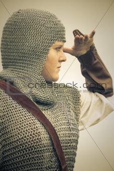  woman / medieval armor / retro split toned