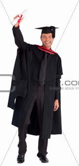 Smiling boy showing his diploma to the camera