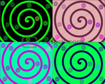 Details of colored spirals on colorful backgrounds