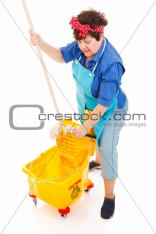 Cleaning Lady Wrings Mop