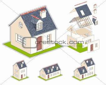Isometric vector illustration of a house in kit