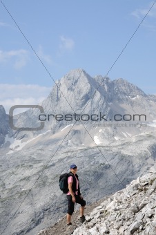 Hiker in the Wetterstein Mountains, Alps Germany