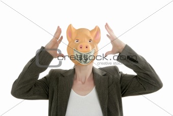 Woman with swine face, dollar note mask