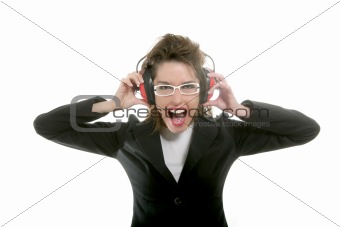 Businesswoman with noise safety headphones