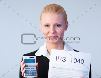 Woman with tax return