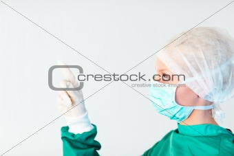 female surgeon looking upwards