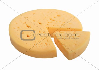 Yellow cheese of circle form with sector part.