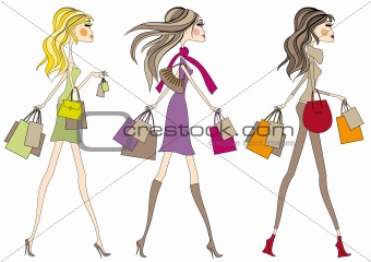 Shopping women, vector