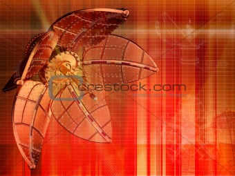Red mechanical flower background