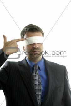 Blindfolded businessman, suicide metaphor