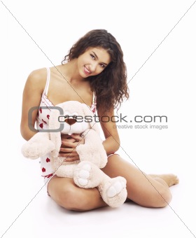 woman playing with rabbit