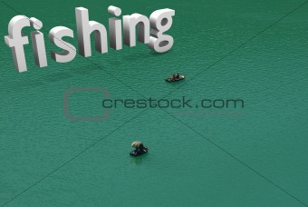 small boats with typographic incrustation of fishing