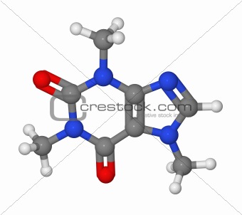 Ball and stick model of caffeine molecule