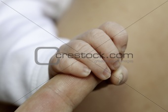 NEWBORN BABY HOLDS HAND OF MOTHER
