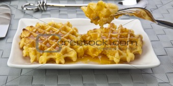 Fresh Waffles and honey