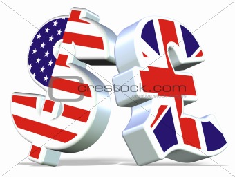 3D Dollar and Pound with Flags