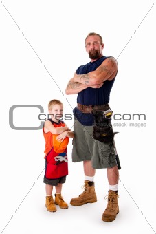 Father and son ready for construction