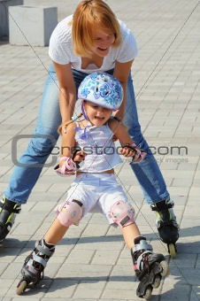 family rollerblading