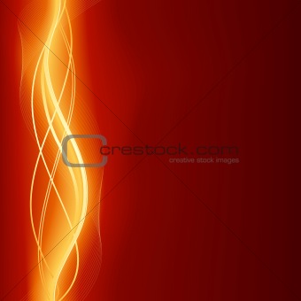 Glowing abstract wave background in flaming red golden