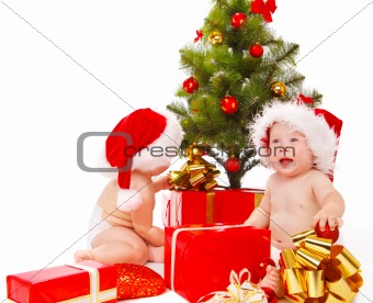 Babies looking for presents