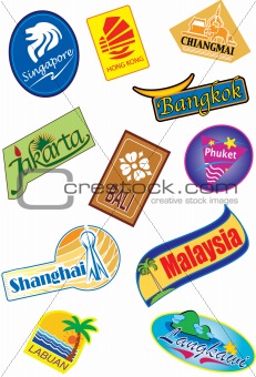 Travel with country stickers vector