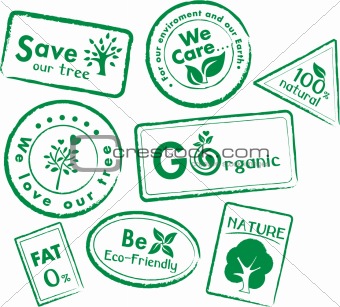 Set of stamps for organic, healthy, save our tree & earth- vector