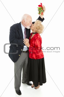 Romantic Seniors Under Mistletoe