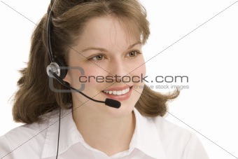 Female Receptionist With Headphones, Communicating