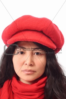 Asian girl in red cap