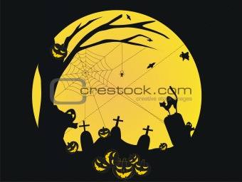 Halloween vector background with pumpkins,bats,spider,moon,ghost