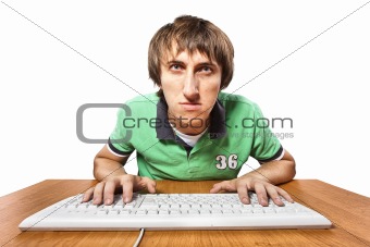 man typing a document