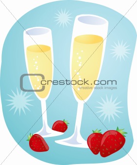 Champagne and strawberries illustration