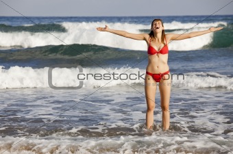 laughing woman in ocean