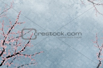 Ornamental elegant cherry tree on textured background with place for text or image
