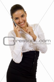 excited businesswoman on the phone